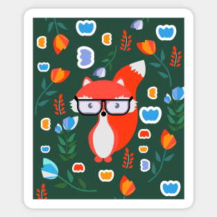 Cute fox with glasses and flowers Sticker